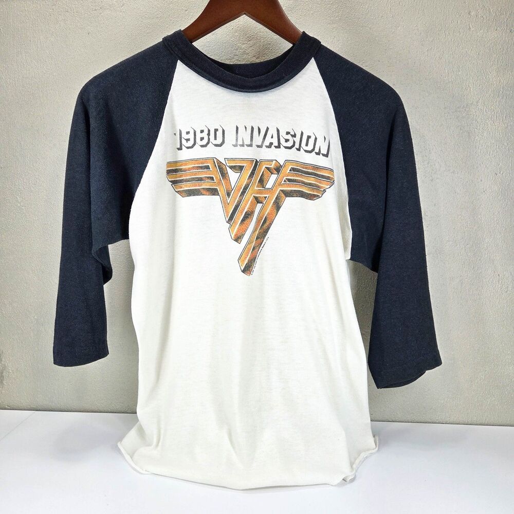 Vintage 80s 1980 Van Halen Invasion Tour Raglan Concert T Shirt USA Sz L